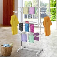 3-Tier Stainless Steel Clothes Airer with Wheels – White & Silver - image 2