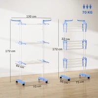 4-Tier Foldable Clothes Drying Rack with Wheels – Blue & White - image 3