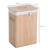 70L Foldable Bamboo Laundry Hamper with Lid & Removable Liner – Natural - image 3