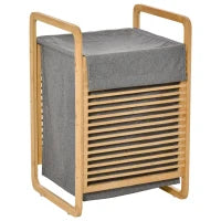 Portable Bamboo Laundry Hamper with Lid & Removable Liner – Natural & Grey - image 1