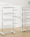 4-Tier Stainless Steel Clothes Airer with Wheels – White & Silver - image 3