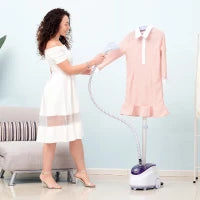 1800W Upright Garment Steamer with 1.8L Tank & 11 Heat Settings – White & Purple - image 2