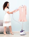 1800W Upright Garment Steamer with 1.8L Tank & 11 Heat Settings – White & Purple - image 2