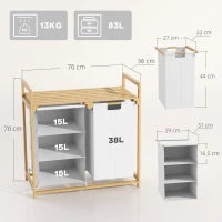 Bamboo Laundry Storage Unit with Hamper & Fabric Drawer – White & Natural - image 3