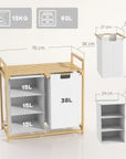 Bamboo Laundry Storage Unit with Hamper & Fabric Drawer – White & Natural - image 3