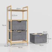Bamboo Double Laundry Hamper with 2 Sliding Bags & Open Shelves – Natural - image 3