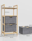 Bamboo Double Laundry Hamper with 2 Sliding Bags & Open Shelves – Natural - image 3