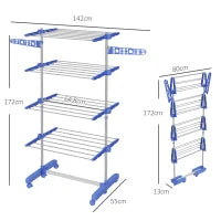 4-Tier Adjustable Clothes Airer with Wheels – Blue & Silver - image 3