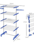 4-Tier Adjustable Clothes Airer with Wheels – Blue & Silver - image 3