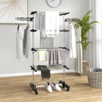 4-Tier Collapsible Clothes Airer with Wheels – Black & Silver - image 2