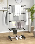 4-Tier Collapsible Clothes Airer with Wheels – Black & Silver - image 2
