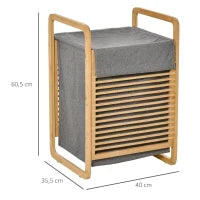 Portable Bamboo Laundry Hamper with Lid & Removable Liner – Natural & Grey - image 3