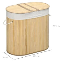 100L Bamboo Double Laundry Hamper with Removable Liner – Natural - image 3