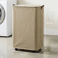 50L Foldable Rolling Laundry Hamper with Lid & Removable Bag – Brown - image 3