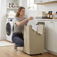 50L Foldable Rolling Laundry Hamper with Lid & Removable Bag – Brown - image 2