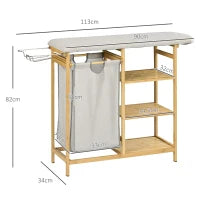 57.4L Bamboo Laundry Station with Ironing Board, Iron Holder & 3 Shelves – Natural & Grey - image 3