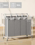 160L 4-Bag Rolling Laundry Sorter with Removable Bags – Grey - image 3