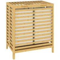64L Bamboo Double Laundry Hamper with Lid – Natural & Cream - image 1