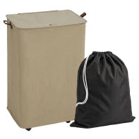 50L Foldable Rolling Laundry Hamper with Lid & Removable Bag – Brown - image 1