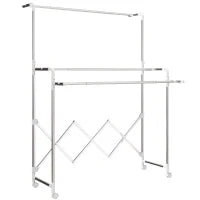 3-Bar Adjustable Stainless Steel Clothes Airer with Wheels – Silver - image 1