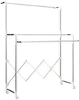 3-Bar Adjustable Stainless Steel Clothes Airer with Wheels – Silver - image 1