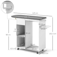 Mobile Ironing Station with Drawer, Clothes Rails & Storage – White - image 3
