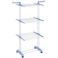 4-Tier Foldable Clothes Drying Rack with Wheels – Blue & White - image 1