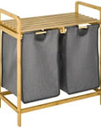 Bamboo Double Laundry Hamper with 2 Removable Bags & Shelf – Natural & Grey - image 1