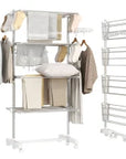 4-Tier Stainless Steel Clothes Airer with Wheels – White & Silver - image 1