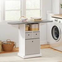 Foldable Ironing Board Cabinet with 3 Drawers & Wheels – White & Grey - image 2