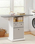 Foldable Ironing Board Cabinet with 3 Drawers & Wheels – White & Grey - image 2