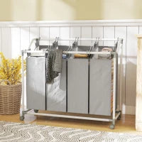 160L 4-Bag Rolling Laundry Sorter with Removable Bags – Grey - image 2