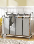 160L 4-Bag Rolling Laundry Sorter with Removable Bags – Grey - image 2