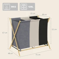 129L Foldable 3-Compartment Laundry Sorter with Bamboo Frame – Multicolour - image 3