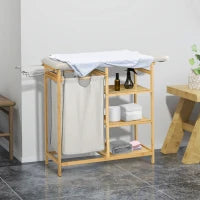 57.4L Bamboo Laundry Station with Ironing Board, Iron Holder & 3 Shelves – Natural & Grey - image 2
