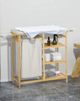 57.4L Bamboo Laundry Station with Ironing Board, Iron Holder & 3 Shelves – Natural & Grey - image 2