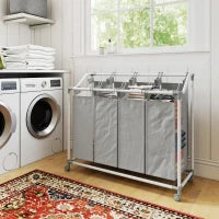 160L 4-Bag Rolling Laundry Sorter with Removable Bags – Grey - image 4