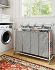 160L 4-Bag Rolling Laundry Sorter with Removable Bags – Grey - image 4