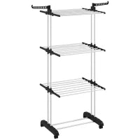 4-Tier Foldable Clothes Drying Rack with Wheels – Black & Silver - image 1