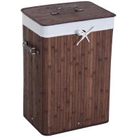 70L Foldable Bamboo Laundry Hamper with Lid & Removable Liner – Brown - image 1