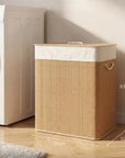 100L Bamboo Double Laundry Hamper with Lid & Removable Liner – Brown & Cream - image 3
