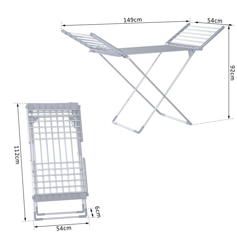 HOMCOM Foldable Heated Clothes Airer with Wings 230W - Silver - image 5