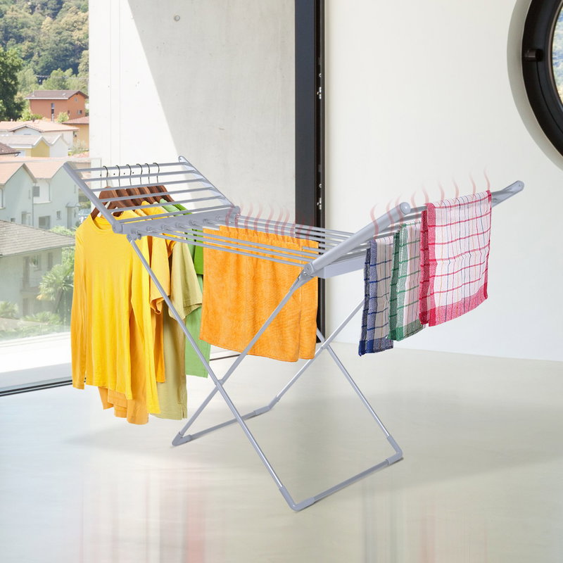 HOMCOM Foldable Heated Clothes Airer with Wings 230W - Silver - image 2
