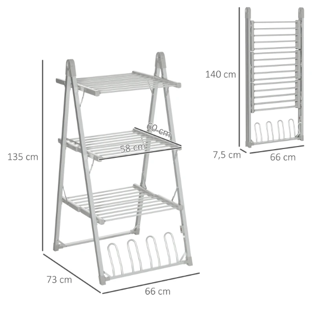 HOMCOM 3-Tier Heated Clothes Airer 300W with Shoe Rack - Silver - image 6