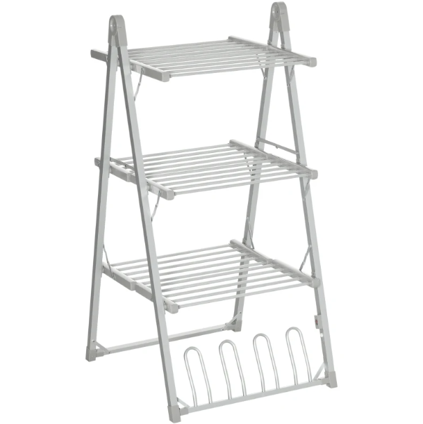 HOMCOM 3-Tier Heated Clothes Airer 300W with Shoe Rack - Silver - image 1
