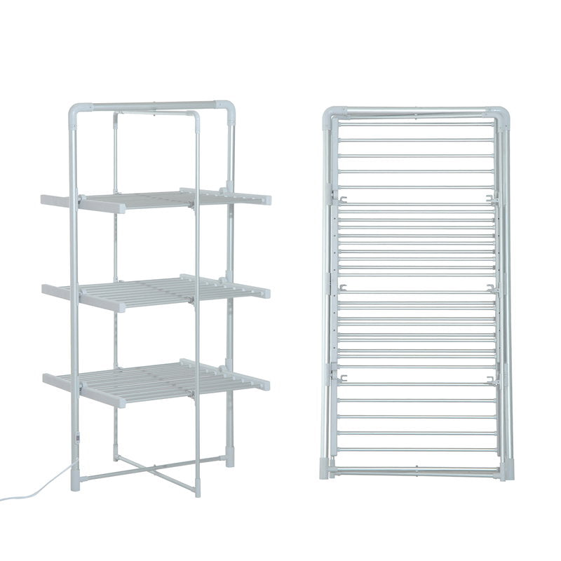 HOMCOM 3-Tier Heated Clothes Airer 300W with 30 Heated Rails - Silver - image 3