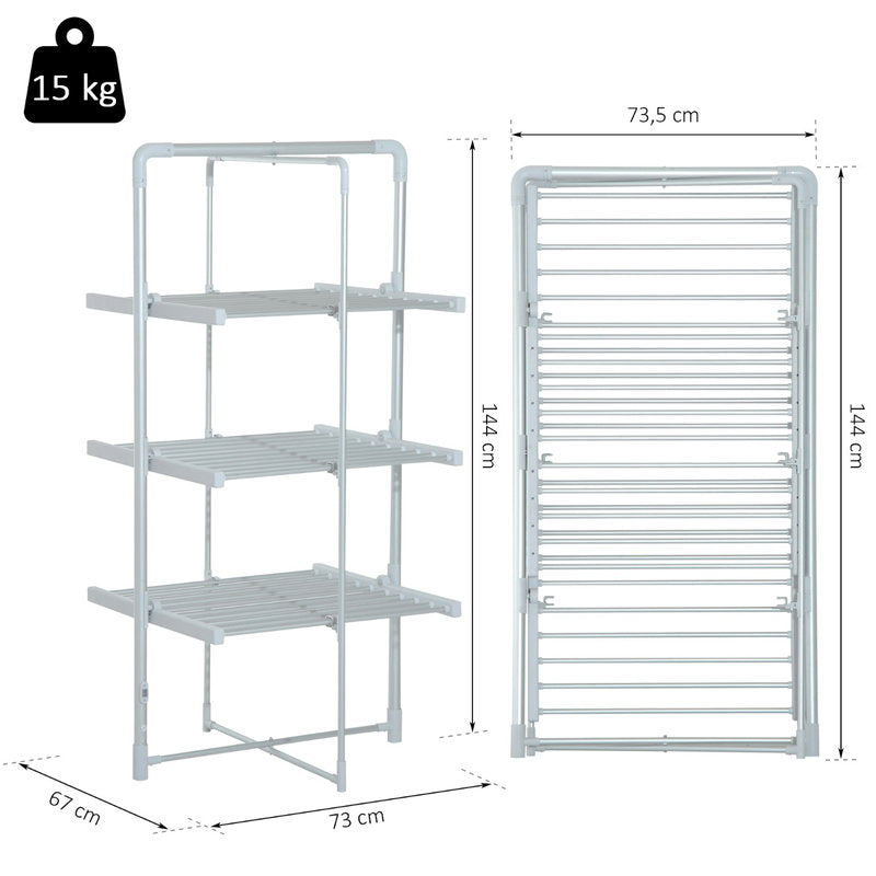 HOMCOM 3-Tier Heated Clothes Airer 300W with 30 Heated Rails - Silver - image 6