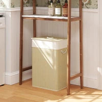 72L Bamboo Laundry Hamper with Lid, Removable Liner & Handles – Beige & Cream - image 2