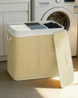 144L 3-Compartment Bamboo Laundry Hamper with Lid – Cream - image 2