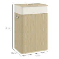 72L Bamboo Laundry Hamper with Lid, Removable Liner & Handles – Beige & Cream - image 3
